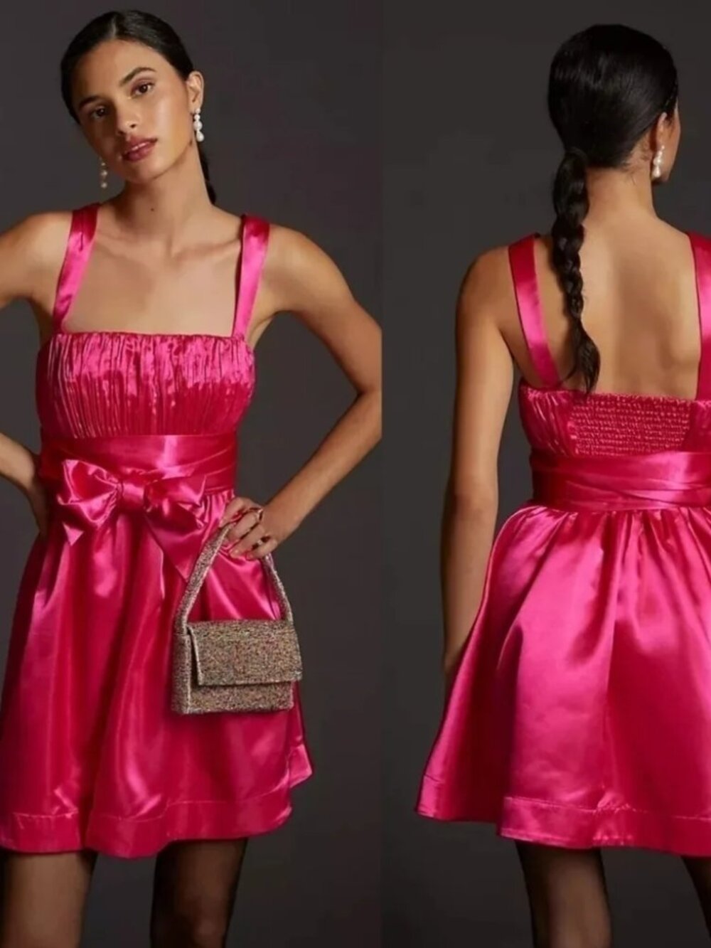 Maeve Bow Tie Satin Dress Mini Pleated Sleeveless A Line Pink NWT New Size 8